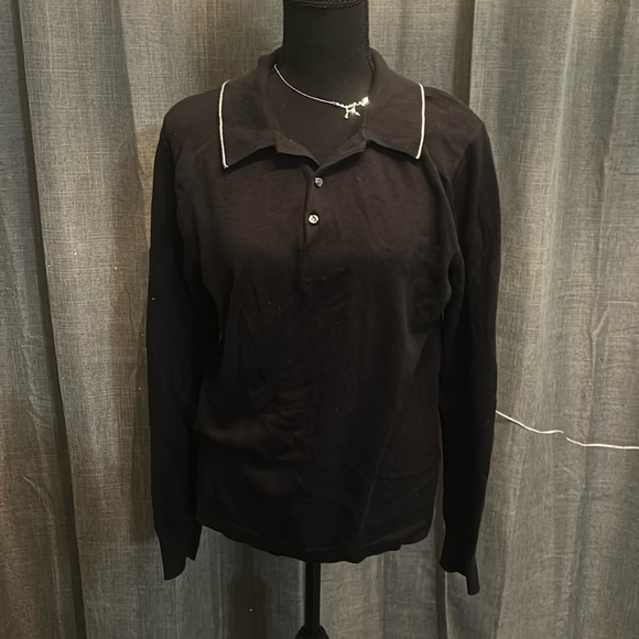 Black J. Crew Cotton Silk Long Sleeve Polo - Picture 1 of 4